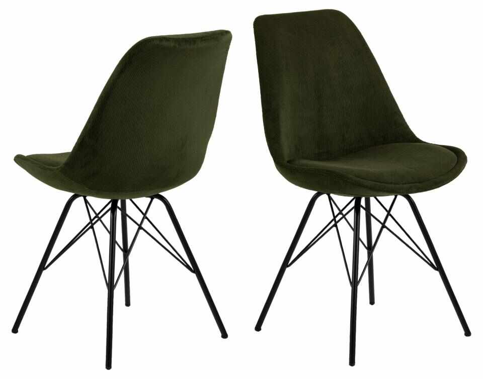 Set 2 scaune tapitate cu stofa si picioare metalice Eris Verde / Negru, l48,5xA54xH85,5 cm