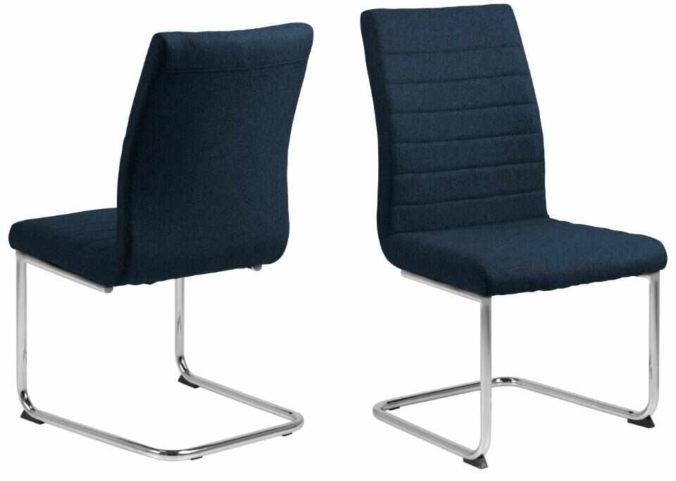 Set 2 scaune tapitate cu stofa si picioare metalice Gudrun Albastru inchis / Crom, l47,5xA63,5xH95,5 cm