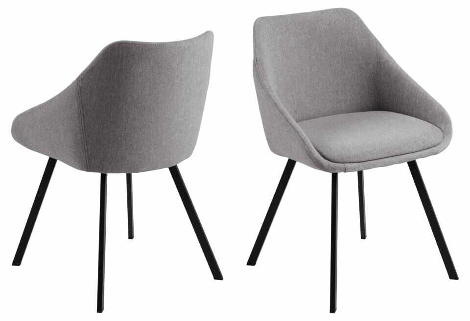 Set 2 scaune tapitate cu stofa si picioare metalice, Nils Gri deschis / Negru, l56,5xA52xH77 cm