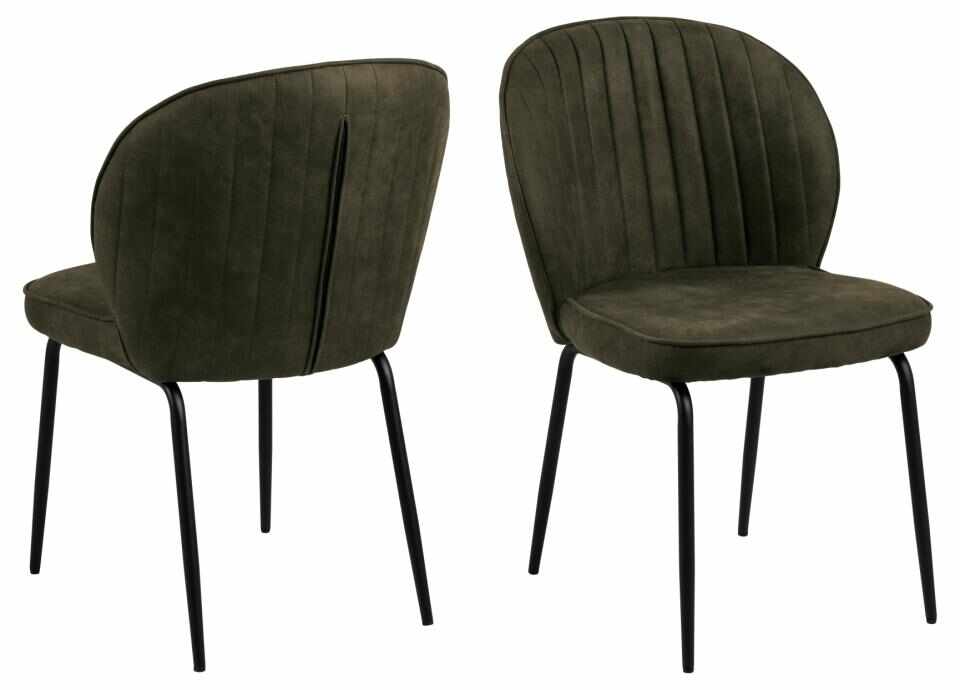 Set 2 scaune tapitate cu stofa si picioare metalice, Patricia Verde Olive / Negru, l52xA57,5xH82 cm