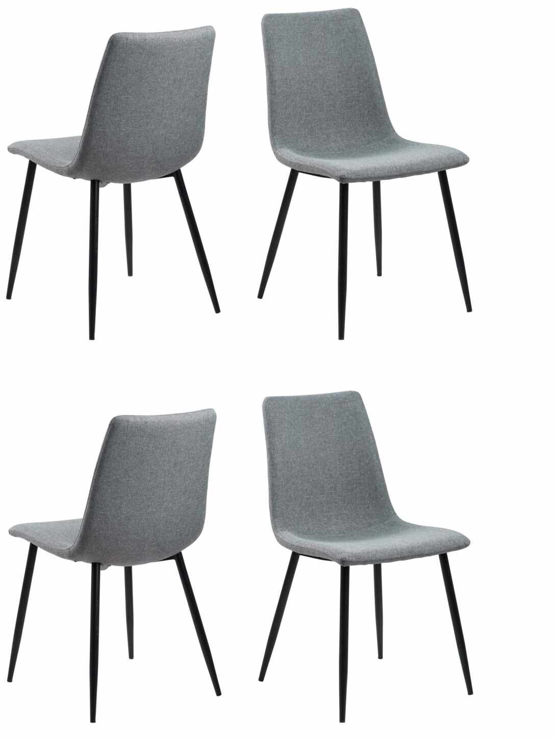 Set 4 scaune tapitate cu stofa si picioare metalice, Winnie Gri deschis / Negru, l45xA56,5xH85 cm