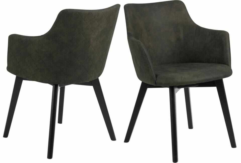 Set 2 scaune tapitate cu stofa si picioare din lemn Bella Verde Olive / Negru, l62xA59xH80 cm