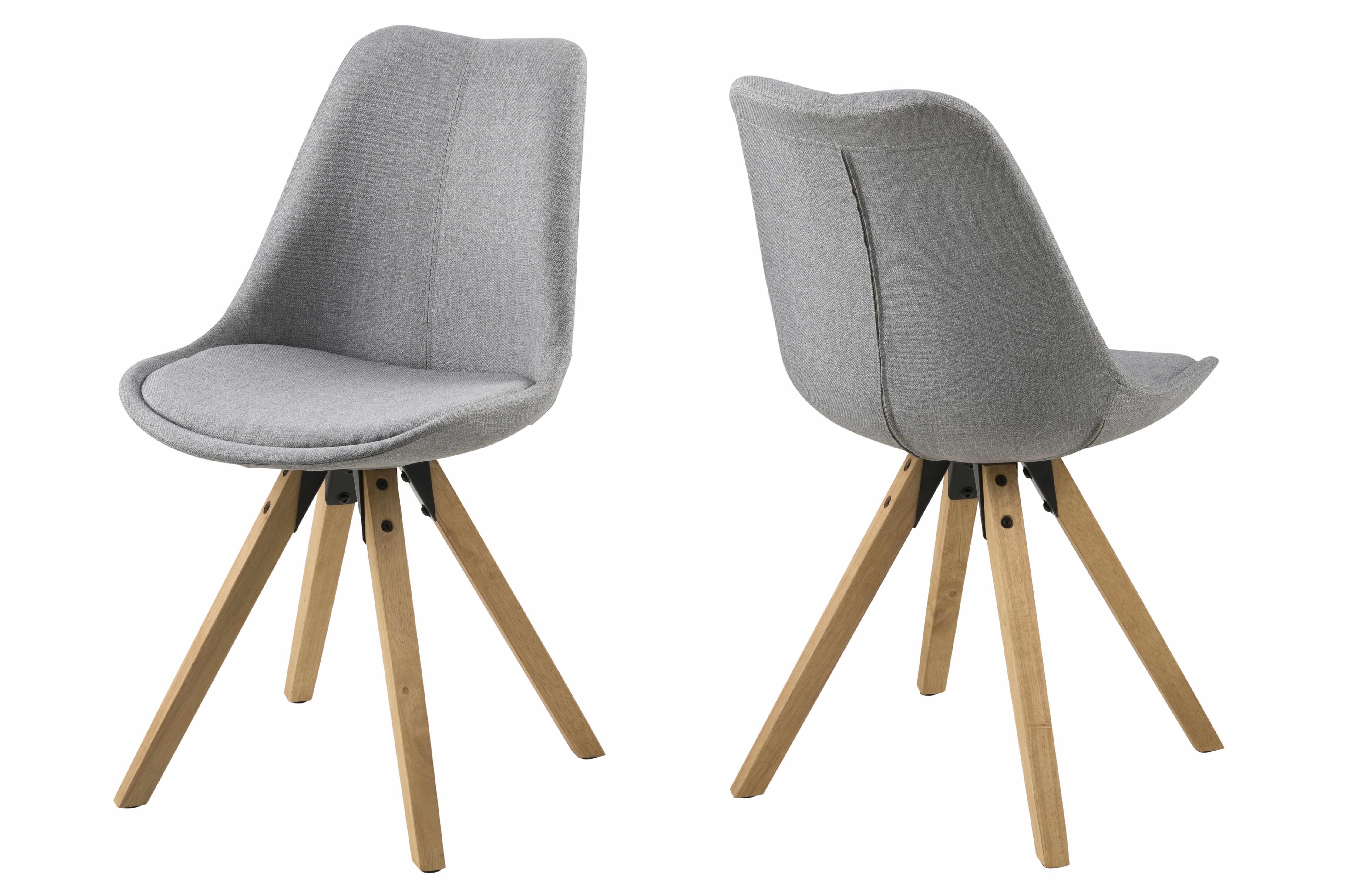 Set 2 scaune tapitate cu stofa si picioare din lemn Dima Gri Deschis / Stejar, l48,5xA55xH85 cm