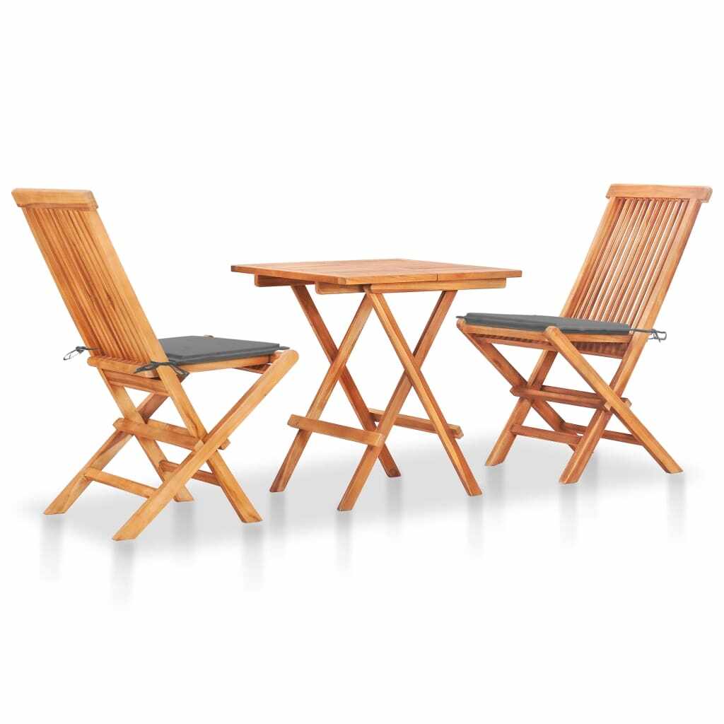 Set masa + 2 scaune pliabile pentru gradina / terasa, din lemn de tec, Arlo Natural / Gri, L60xl60xH65 cm