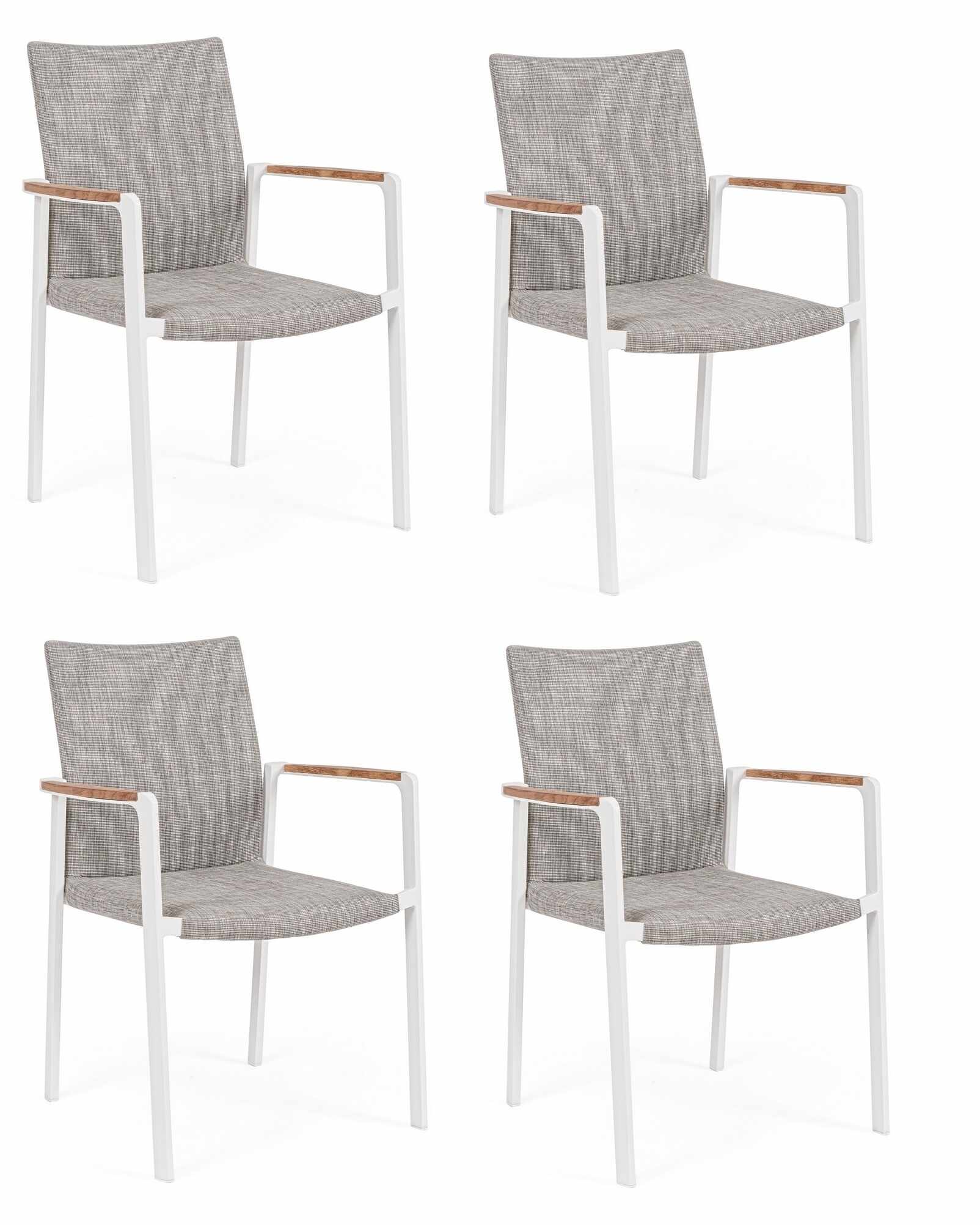 Set 4 scaune de terasa din metal, tapitate cu stofa, Jalisco Gri Deschis / Alb, l59xA60,5xH89 cm