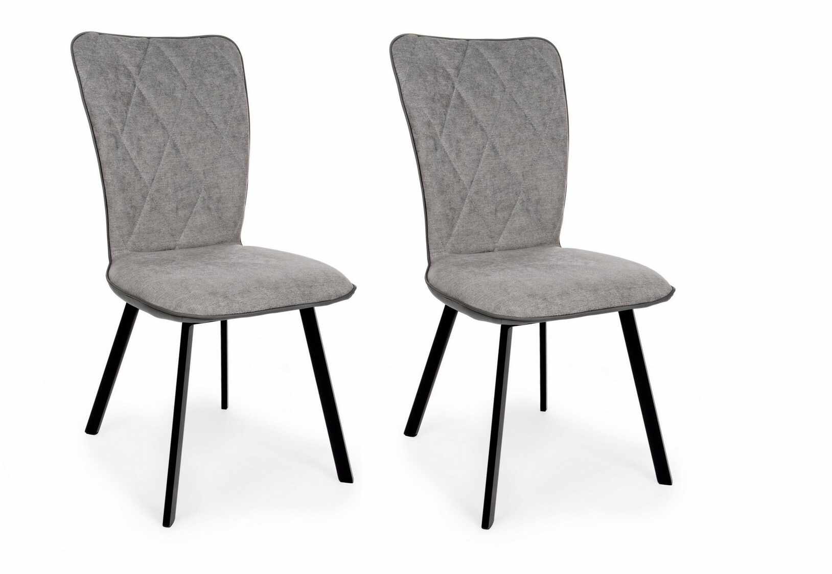 Set 2 scaune tapitate cu stofa si piele ecologica, cu picioare metalice Angelica Gri / Negru, l50xA63xH92 cm