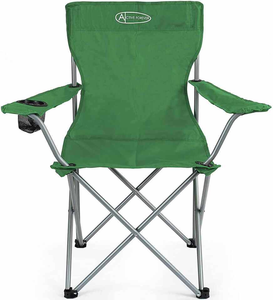 Scaun de camping pliabil Active Forever, otel/panza Oxford, gri/verde, 45 x 45 x 88 cm