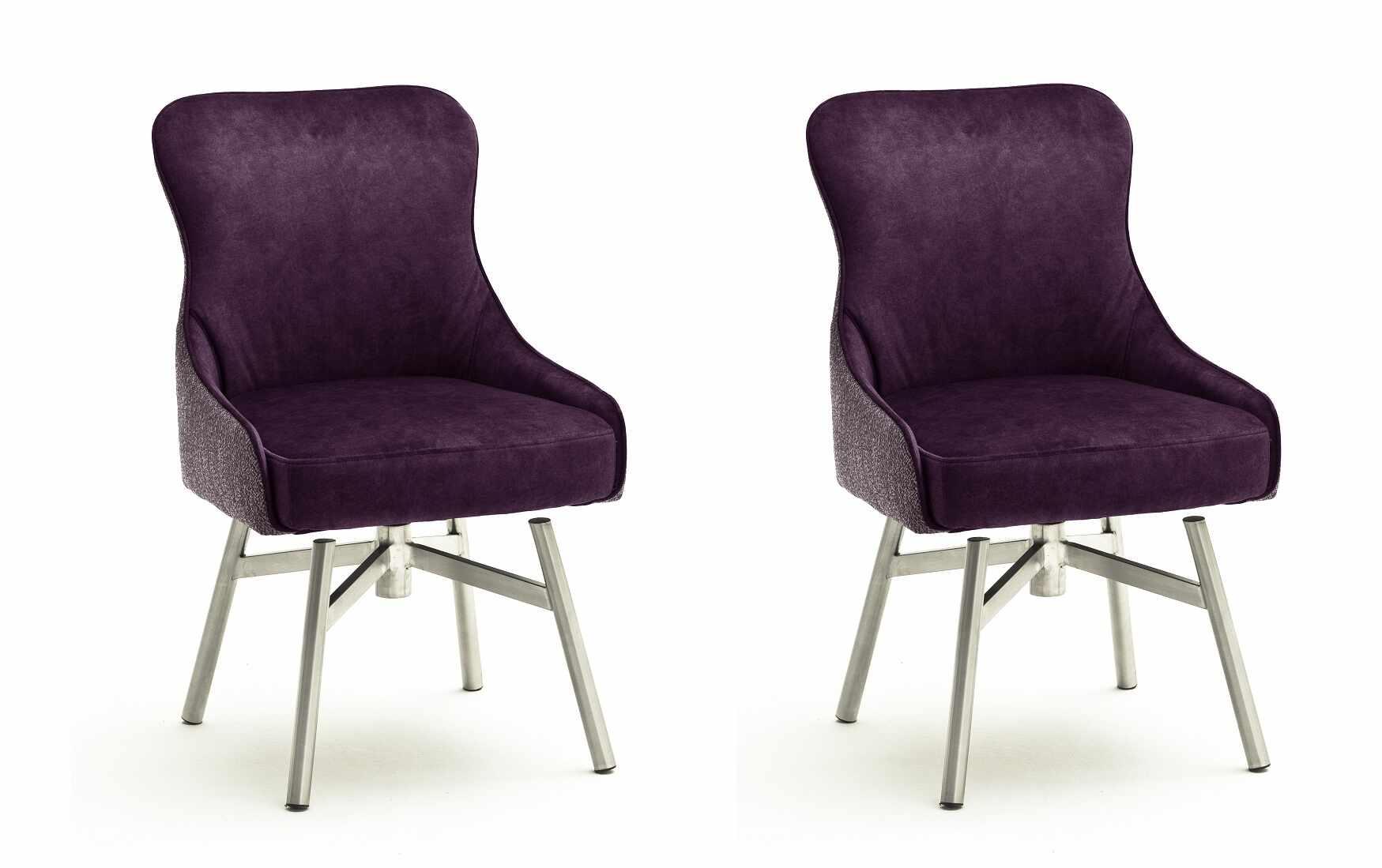 Set 2 scaune rotative tapitate cu stofa si picioare metalice, Sheffield A Round, Burgundy / Crom, l53xA64xH88 cm