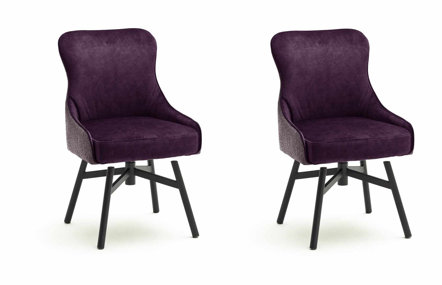 Set 2 scaune rotative tapitate cu stofa si picioare metalice, Sheffield A Round, Burgundy / Negru, l53xA64xH88 cm