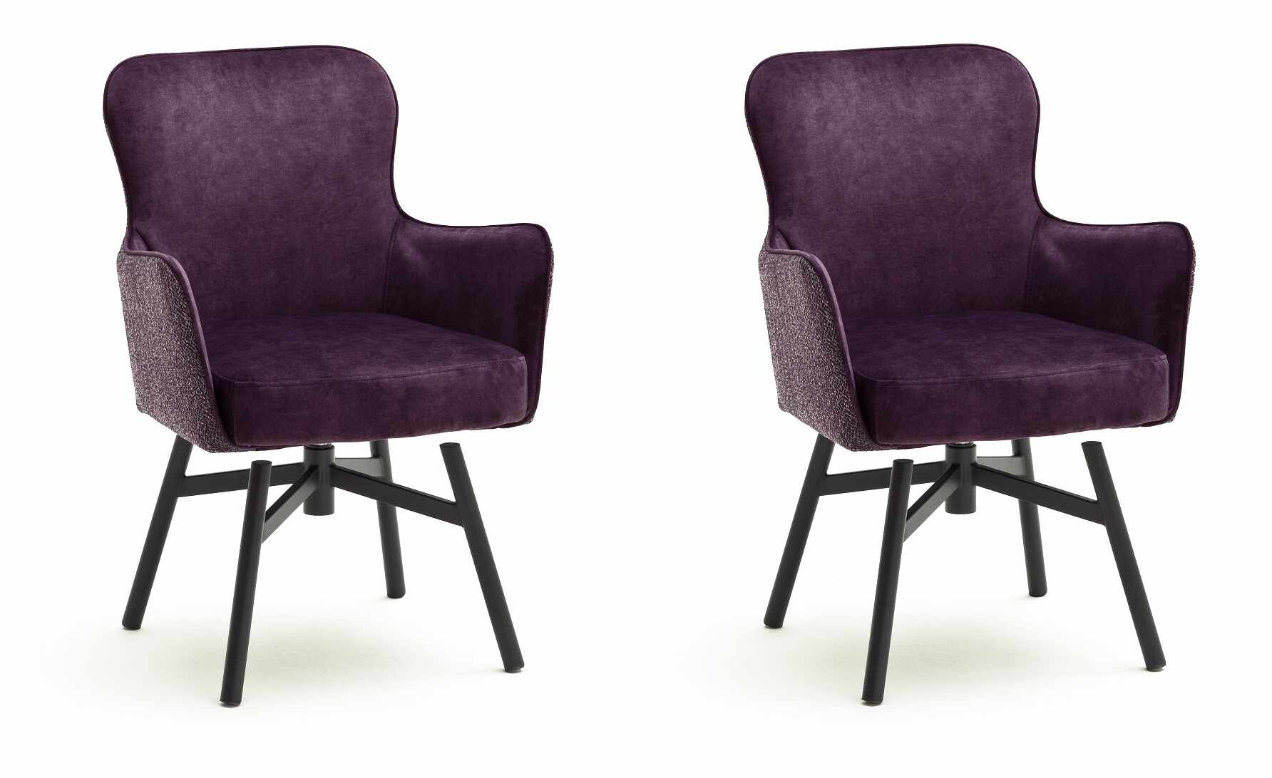 Set 2 scaune rotative tapitate cu stofa si picioare metalice, Sheffield B Round, Burgundy / Negru, l62xA64xH88 cm