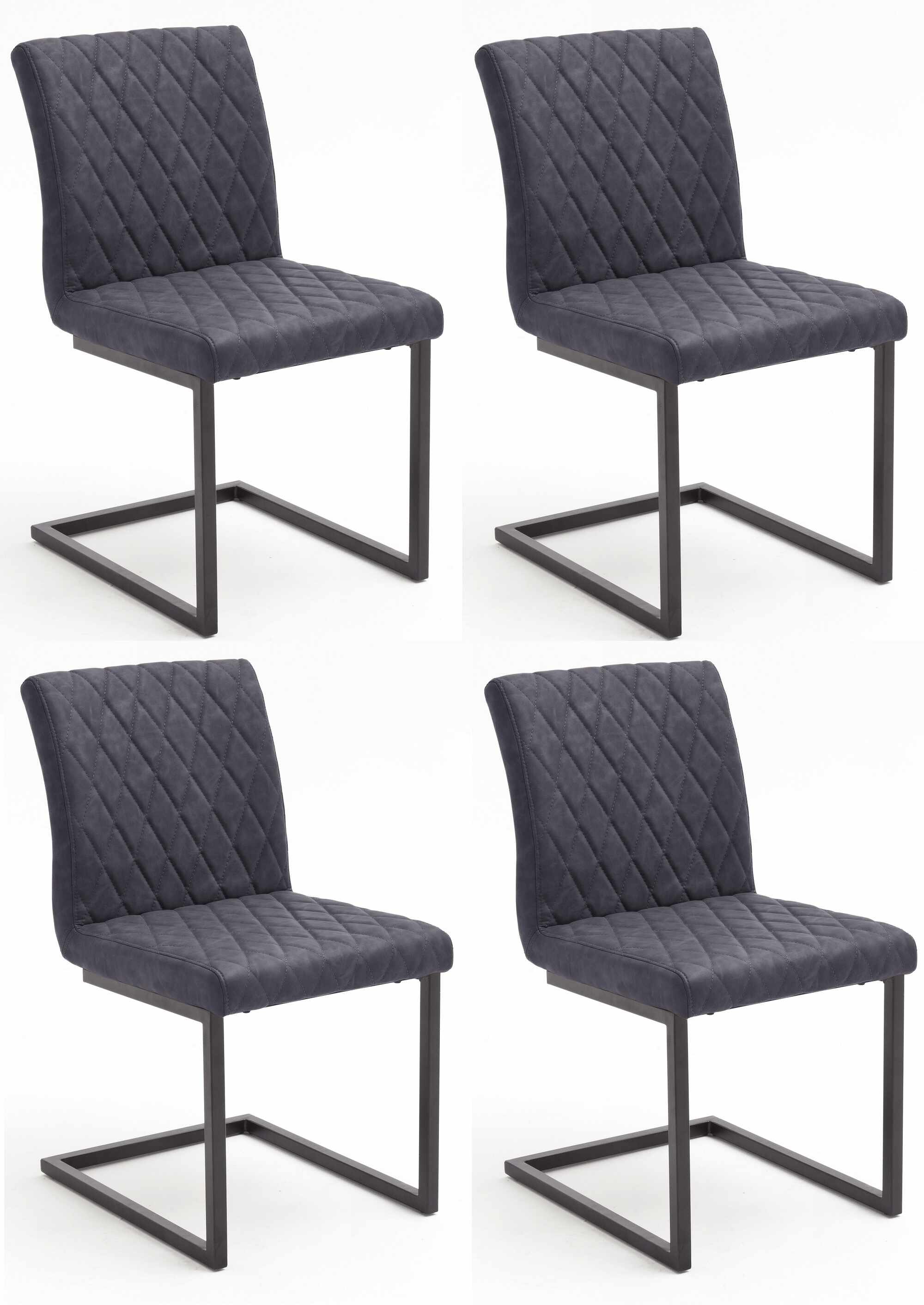 Set 4 scaune tapitate cu piele ecologica si picioare metalice, Kian B Gri / Negru, l47xA63xH86 cm