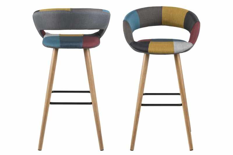 Set 2 scaune de bar din lemn tapitate cu stofa Grace Multicolor II