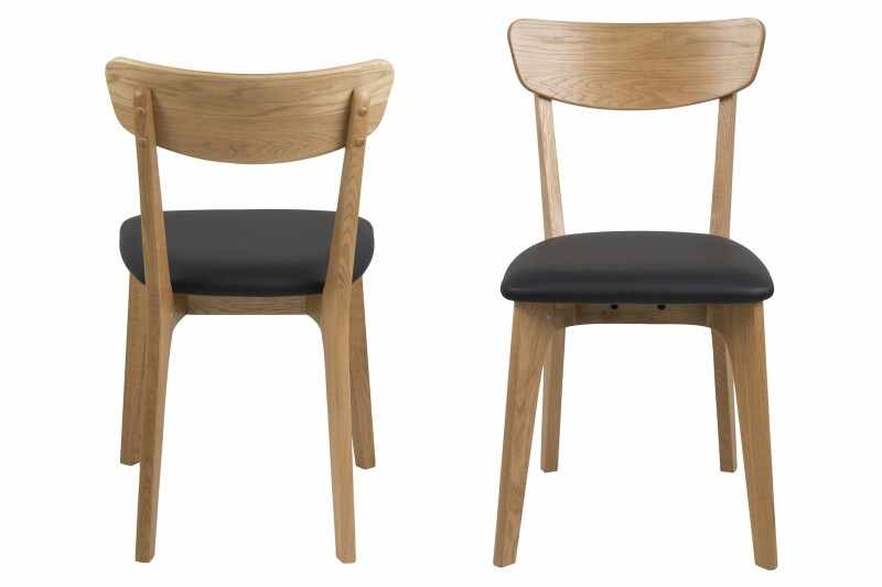 Set 2 scaune din lemn tapitate cu piele ecologica Taxi Negru / Stejar, l45xA49xH84 cm