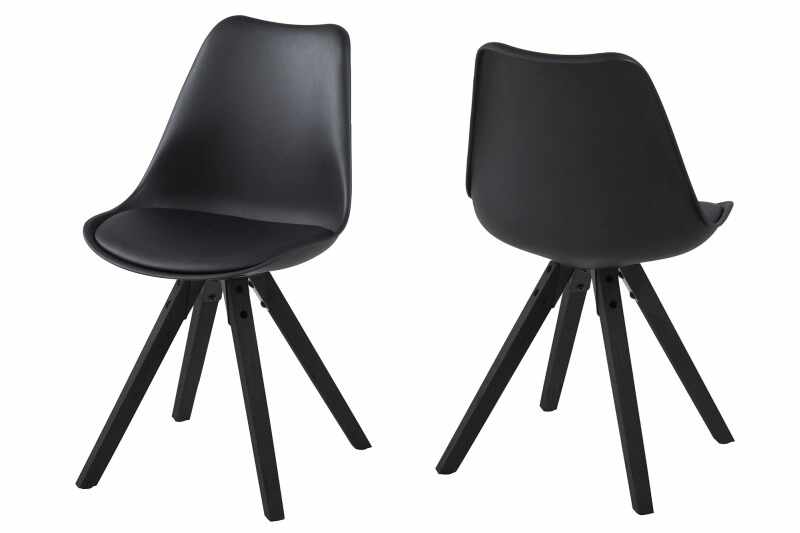 Set 2 scaune din plastic, sezut tapitat cu piele ecologica si picioare din lemn de cauciuc Dima Negru, l48,5xA55xH85 cm
