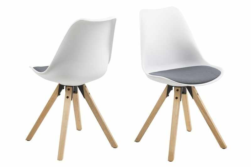 Set 2 scaune din plastic, sezut tapitat cu stofa si picioare din lemn Dima II Alb / Stejar, l48,5xA55xH85 cm