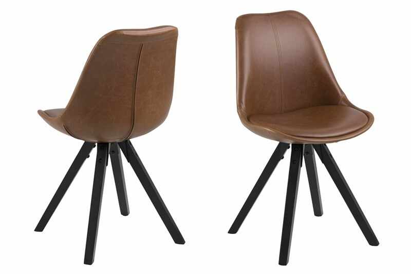 Set 2 scaune tapitate cu piele ecologica si picioare din lemn Dima Maro / Negru, l48,5xA55xH85 cm
