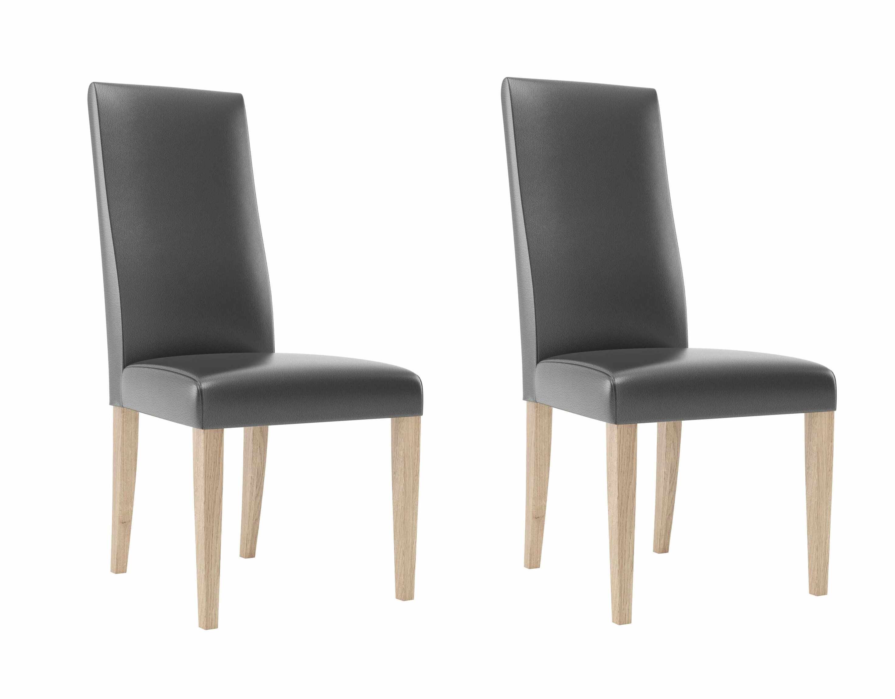 Set 2 scaune tapitate cu piele ecologica si picioare din lemn, Kama 101 Negru / Stejar, l47xA41xH100 cm