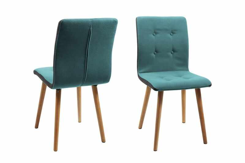 Set 2 scaune tapitate cu stofa, cu picioare din lemn Frida Dark Petrol, l43xA55xH88 cm