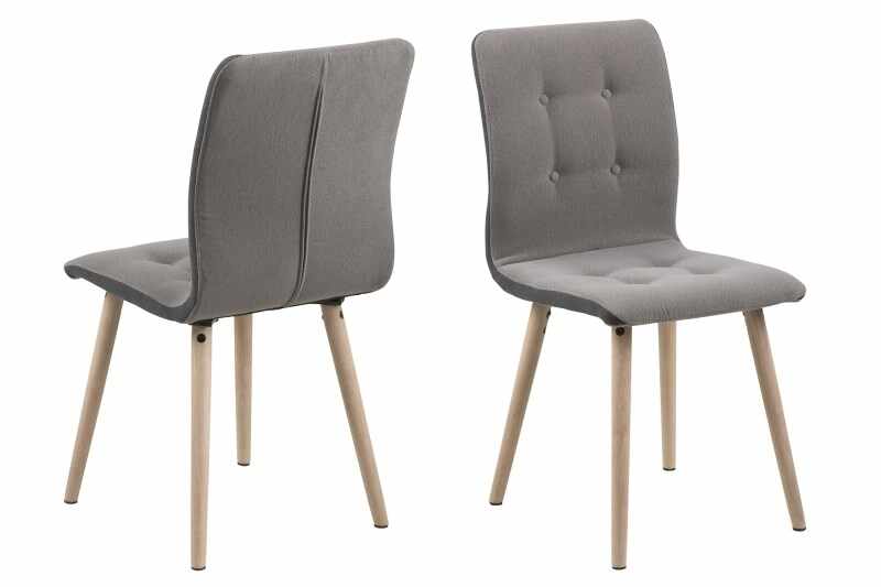 Set 2 scaune tapitate cu stofa, cu picioare din lemn Frida Light Grey, l43xA55xH88 cm