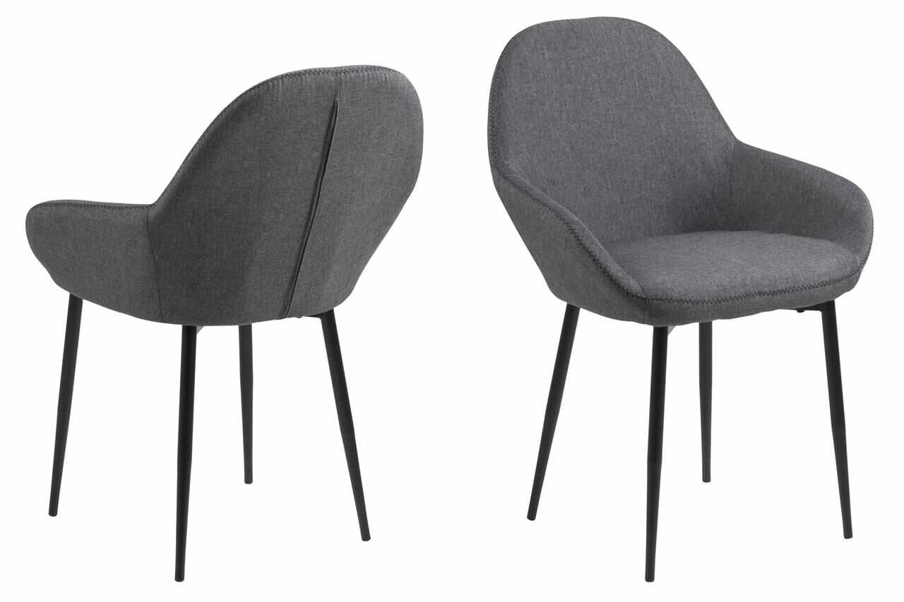 Set 2 scaune tapitate cu stofa, cu picioare metalice Candis Grey, l60xA57,5xH85 cm