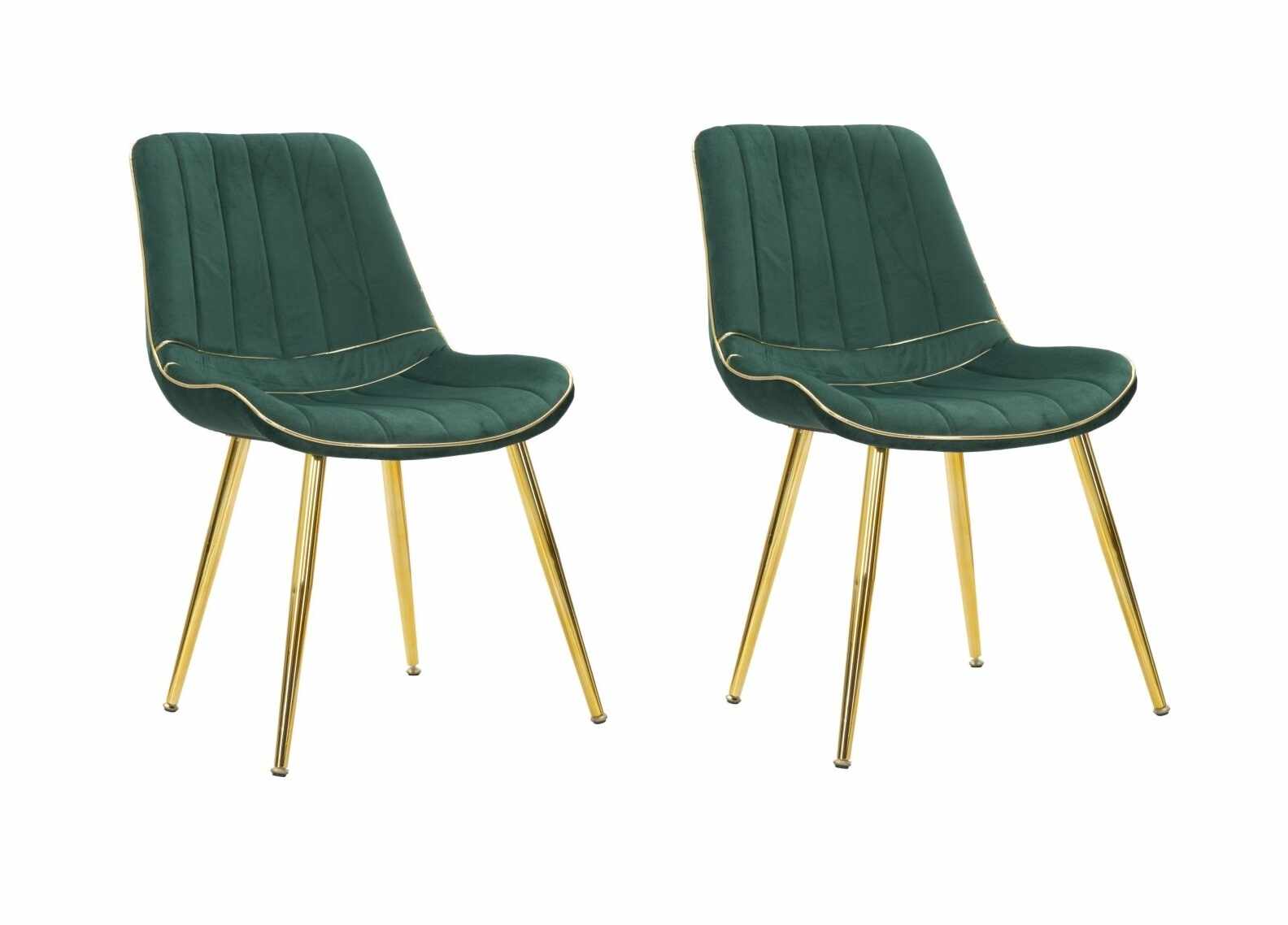 Set 2 scaune tapitate cu stofa si picioare metalice Paris Velvet Verde / Auriu, l51xA59xH79 cm