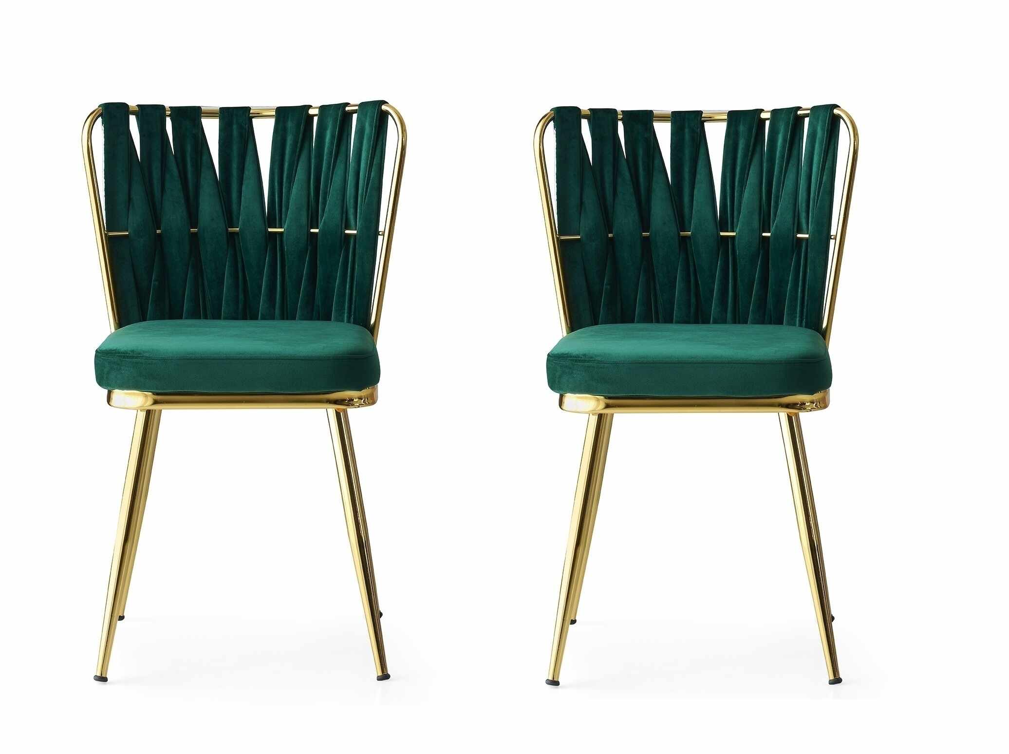 Set 2 scaune tapitat cu stofa si picioare metalice, Kusa 141 Velvet Verde / Auriu, l43xA43xH82 cm