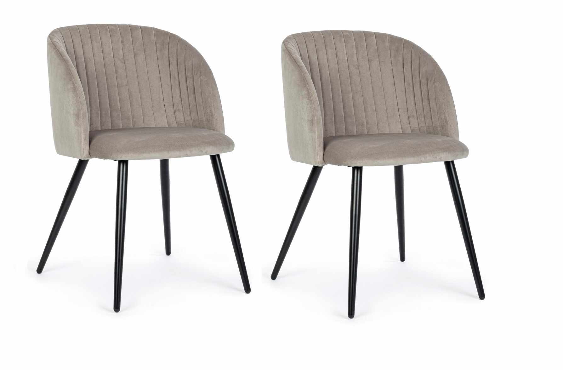 Set 2 scaune tapitate cu stofa, cu picioare metalice Queen Velvet Grej / Negru, l53xA57xH81,5 cm