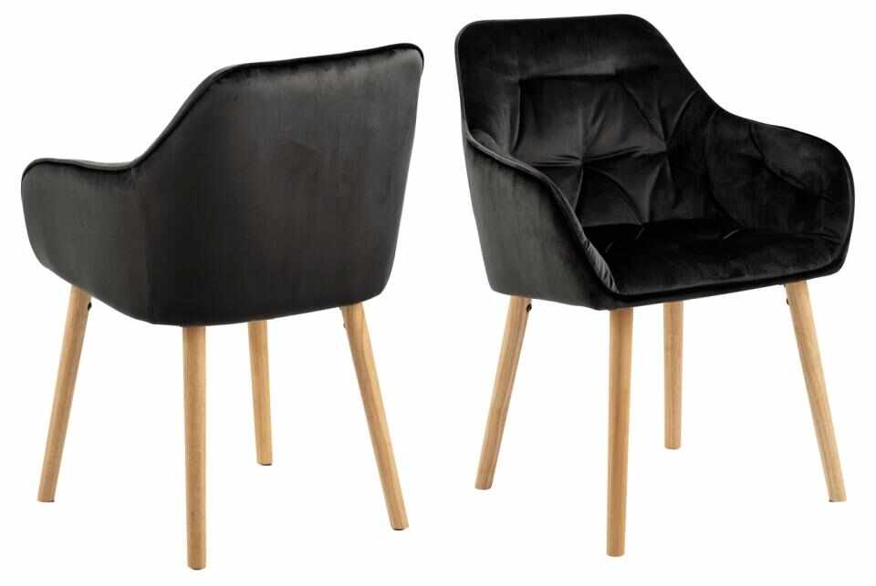 Set 2 scaune tapitate cu stofa si picioare din lemn Brooke Velvet Grej / Stejar, l58xA57xH83 cm