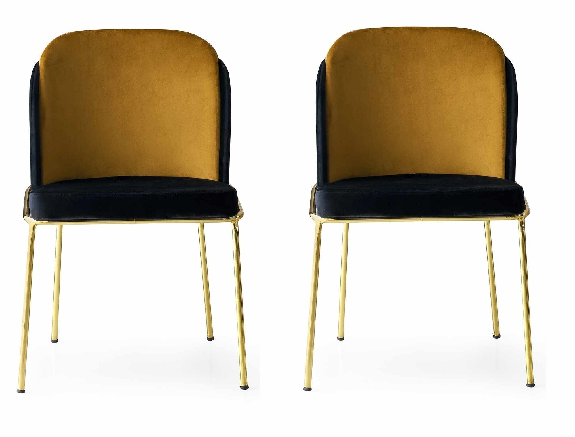 Set 2 scaune tapitate cu stofa si picioare metalice, Dore 102 Velvet Negru / Mustariu / Auriu, l54xA55xH86 cm