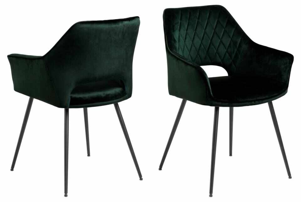 Set 2 scaune tapitate cu stofa si picioare metalice Felina Velvet Verde inchis / Negru, l56xA58xH81 cm