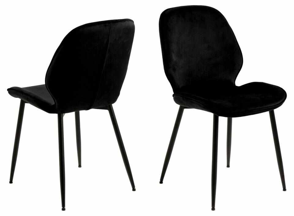 Set 2 scaune tapitate cu stofa si picioare metalice Femke Velvet Negru, l47,5xA57,5xH85 cm