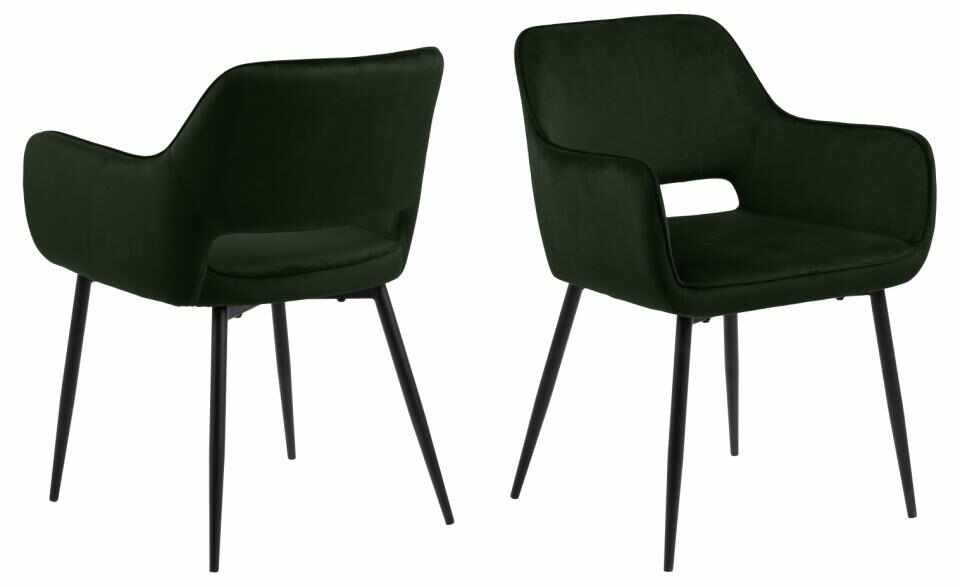 Set 2 scaune tapitate cu stofa si picioare metalice Ranja Velvet Verde Olive / Negru, l56xA59,5xH79 cm