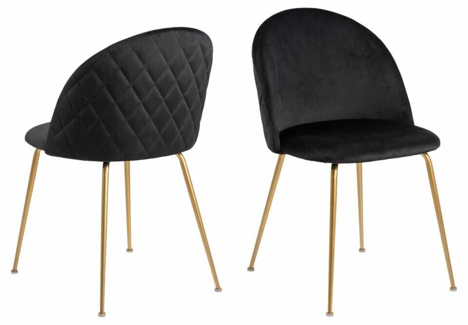 Set 4 scaune tapitate cu stofa si picioare metalice, Louise Velvet Negru / Auriu, l49,5xA54xH80,5 cm