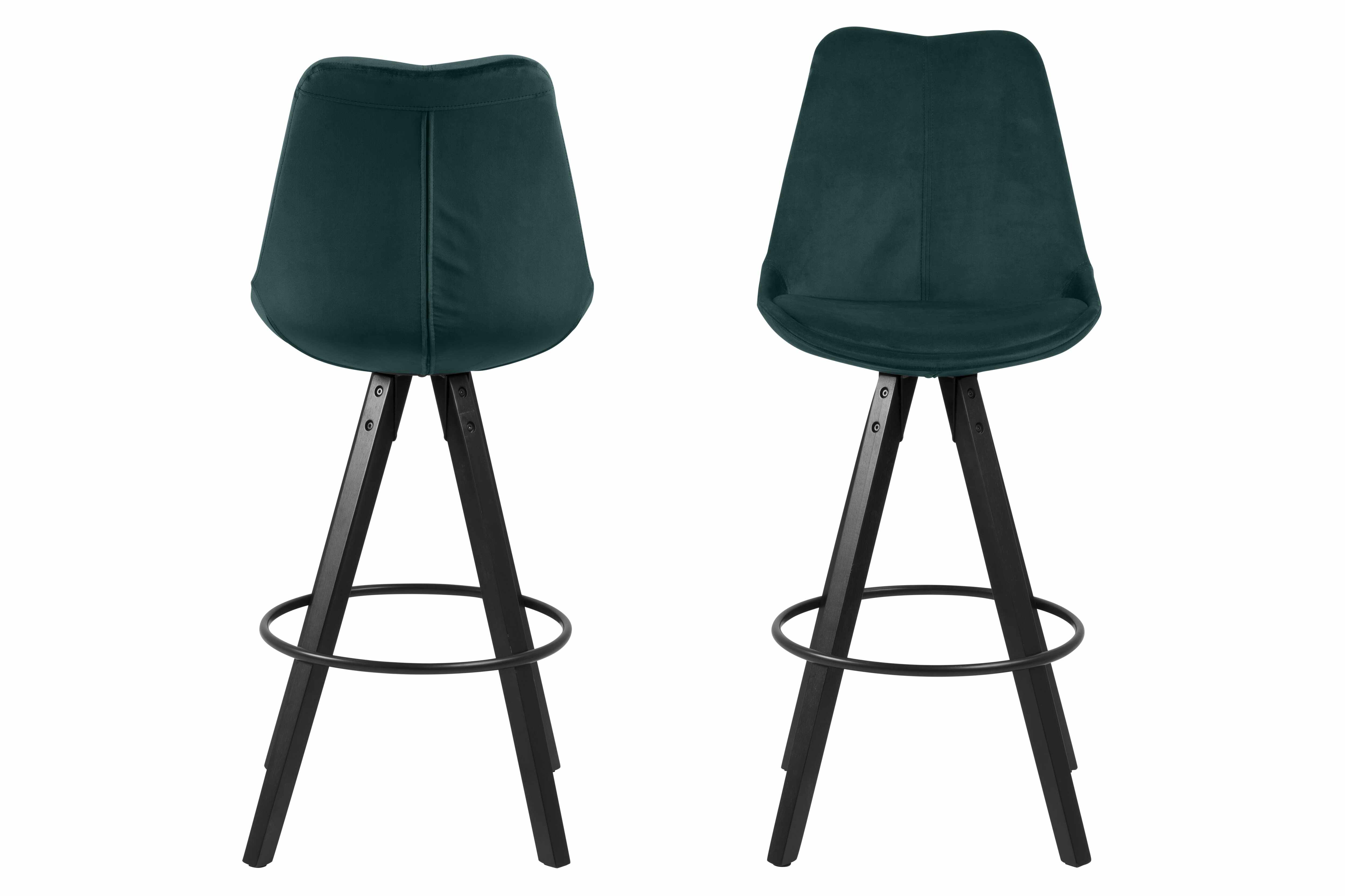 Set 2 scaune de bar tapitate cu stofa si picioare din lemn Dima Velvet Verde Inchis / Negru, l48,5xA55xH111,5 cm