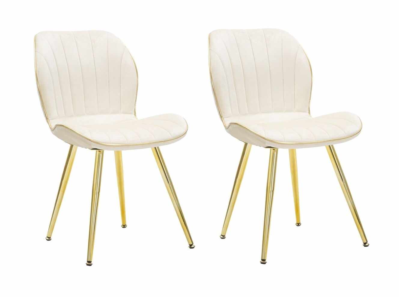 Set 2 scaune tapitate cu stofa si picioare metalice, Paris Space Velvet Crem / Auriu, l58xA46xH77 cm