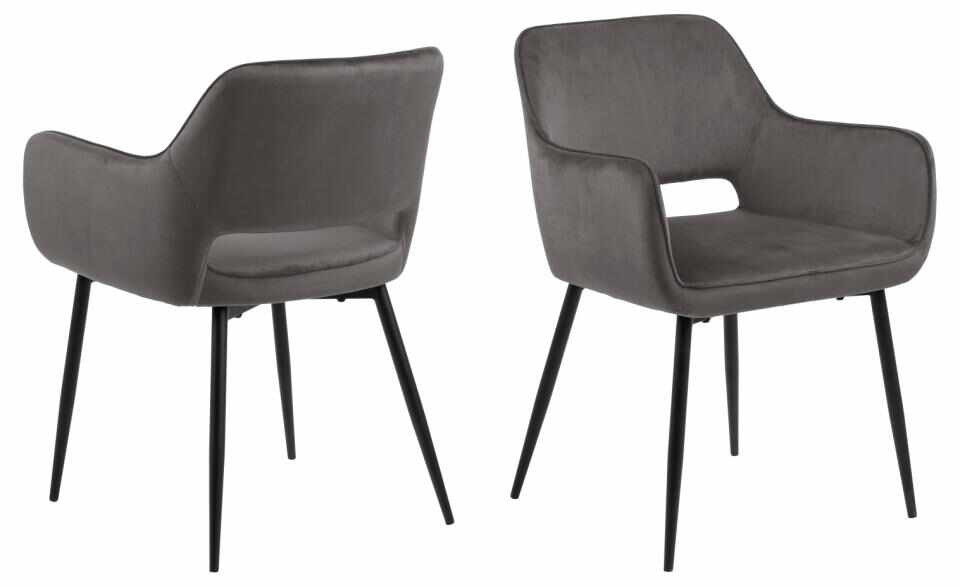 Set 2 scaune tapitate cu stofa si picioare metalice Ranja Velvet Gri Inchis / Negru, l56xA59,5xH79 cm