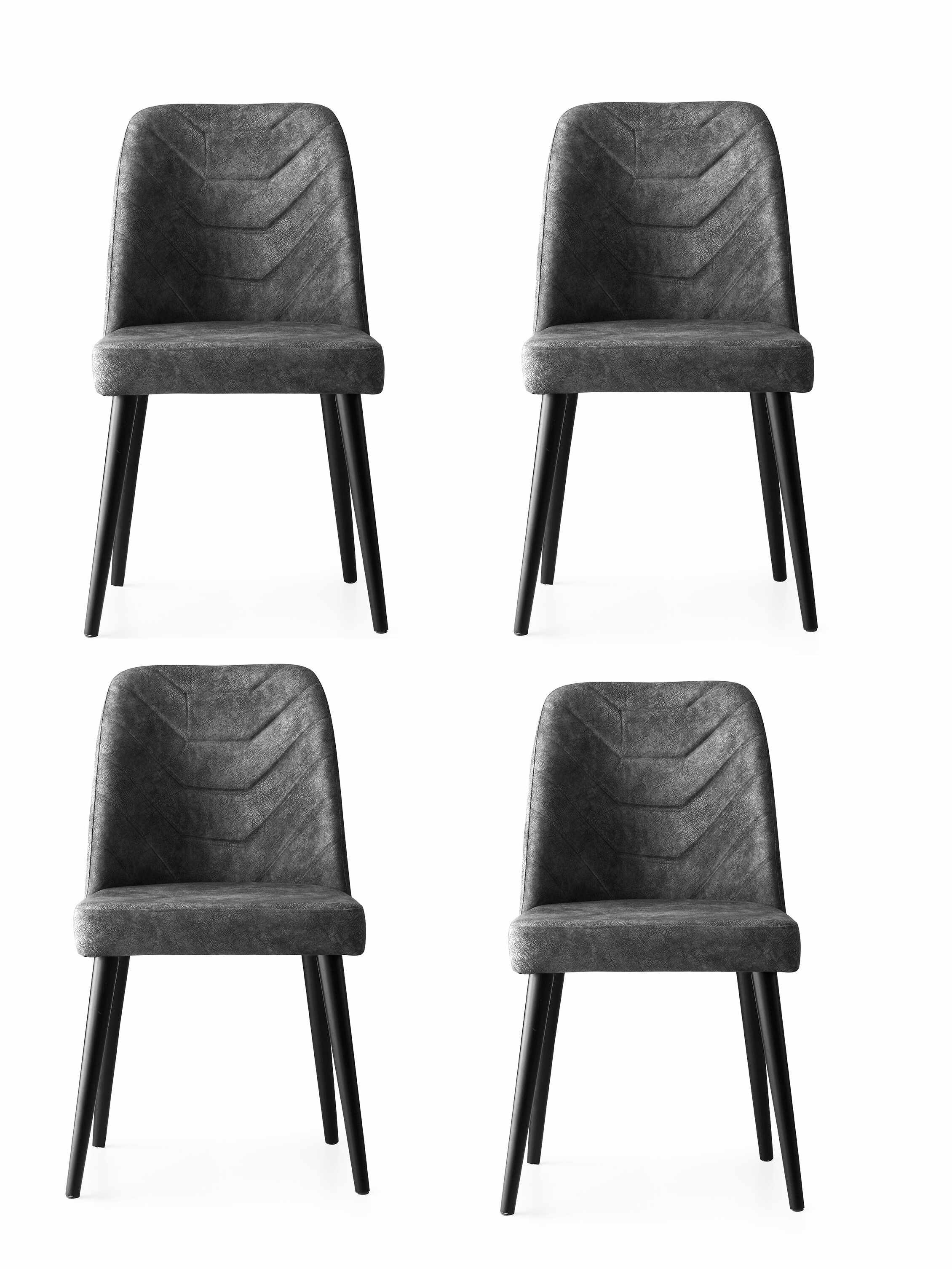 Set 4 scaune tapitate cu stofa si picioare din lemn, Dallas 527 Velvet Antracit / Negru, l50xA49xH90 cm