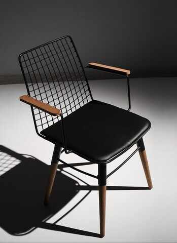 Set 2 scaune, Nmobb, Trend 961, 43 x 82 x 39 cm, metal/piele, negru/maro