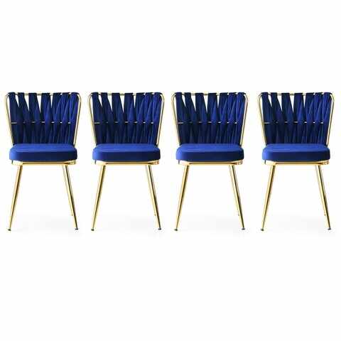 Set 4 scaune, Nmobb, Kusakli 142, 43 x 82 x 43 cm, metal/pal, auriu/bleumarin