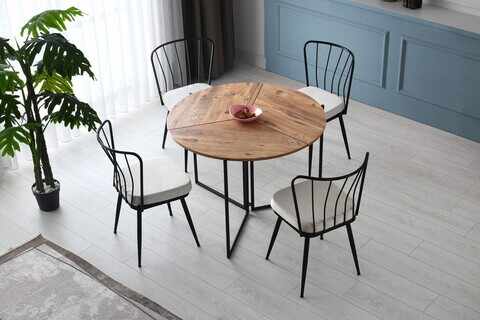 Set 4 scaune, Nmobb, Yildiz 186, 43 x 82 x 42 cm, metal/pal, negru/alb