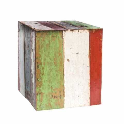 Taburet pentru gradina Calypso, 40 x 40 x 45 cm, lemn de tec reciclat, multicolor