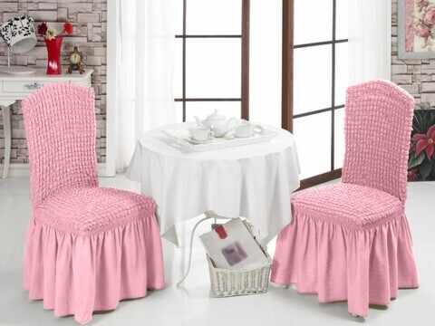 Set 6 huse elastice scaun, Bulsan, poliester, roz