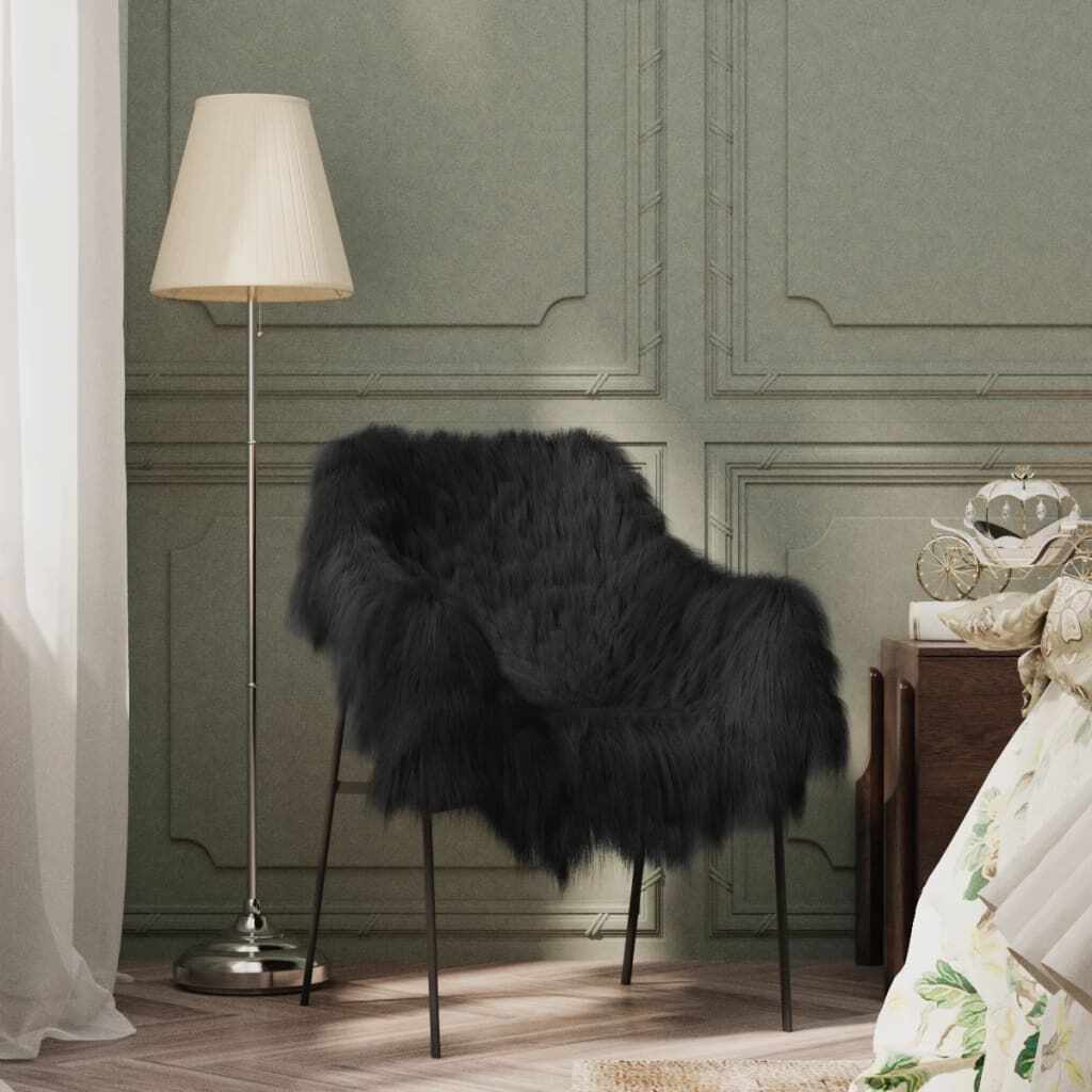 vidaXL Husă de scaun piele de oaie islandeză, negru, 70x110 cm