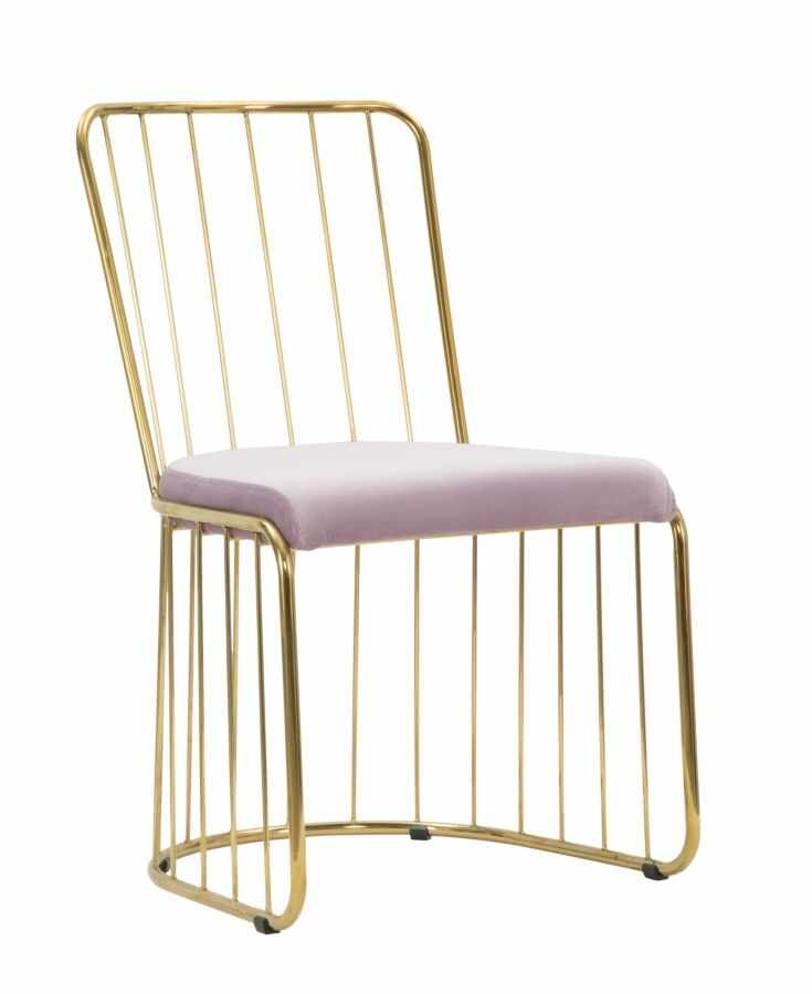 Set 2 scaune din metal, tapitate cu stofa Celeste Rose / Auriu, l47xA56xH82 cm