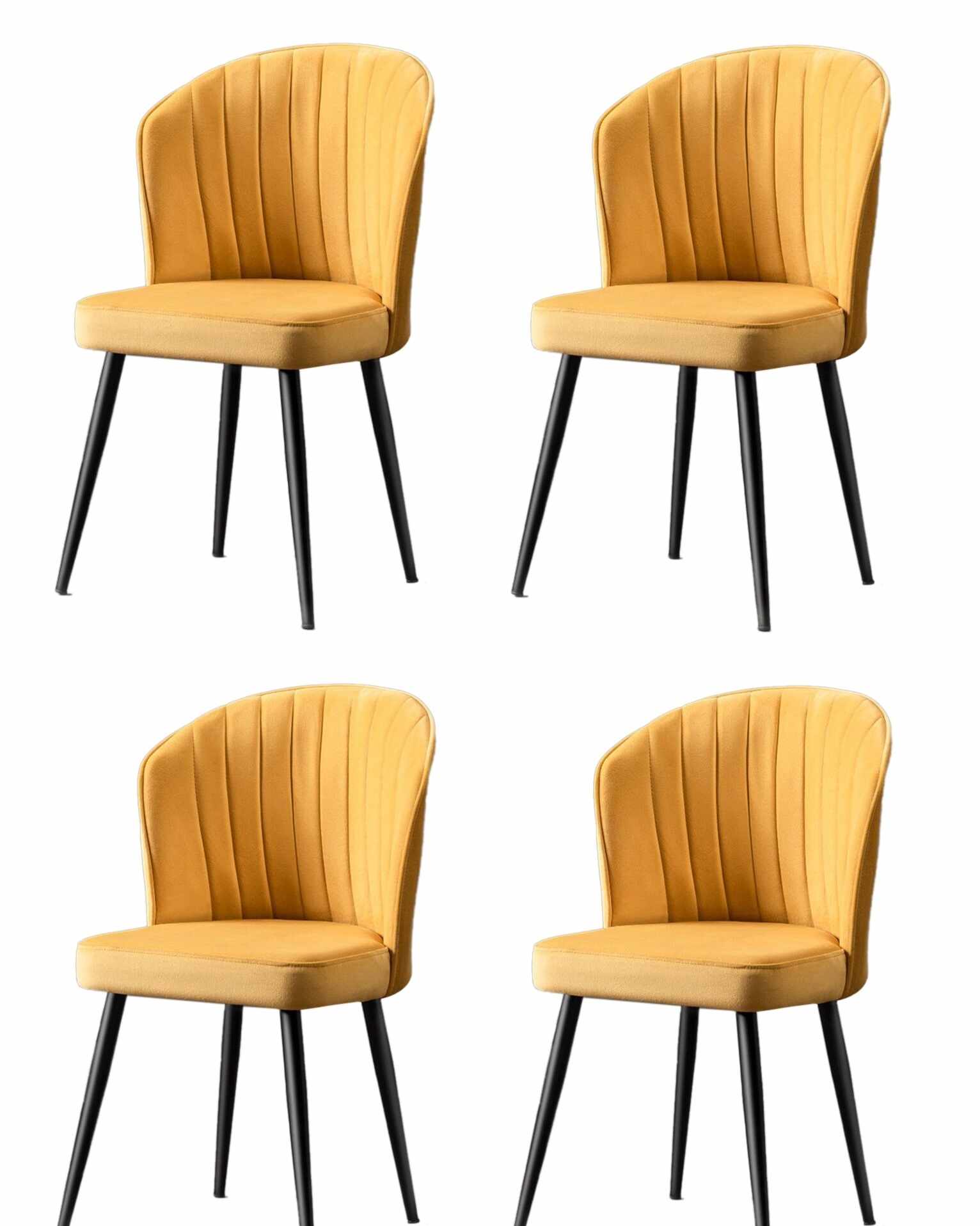 Set 4 scaune tapitate cu stofa si picioare metalice, Rubi Galben / Negru, l52xA42xH85 cm