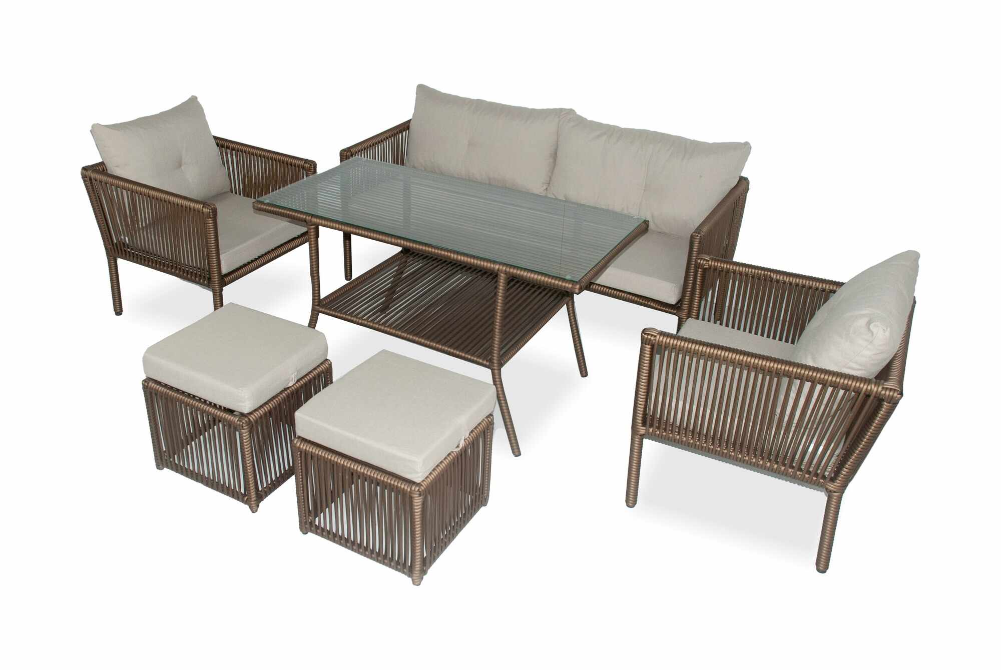 Set mobilier gradina / terasa, Shangai 4 Maro Inchis, canapea 2 locuri + 2 fotolii fixe + 2 taburete + masa