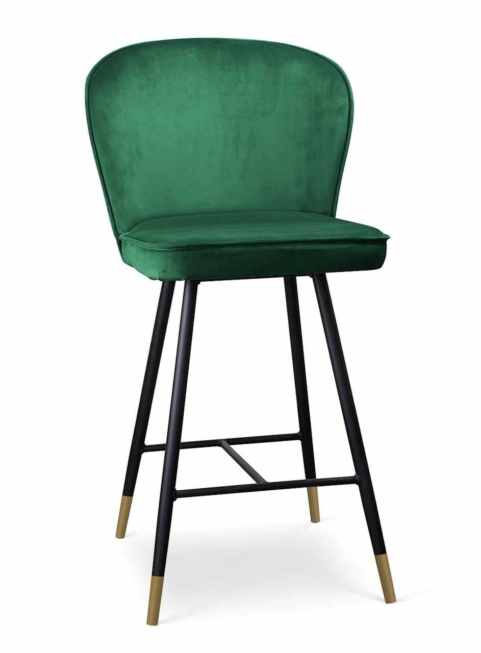 Scaun de bar tapitat cu stofa si picioare metalice, Aine Small Velvet Verde / Negru / Auriu, l50xA52xH98 cm
