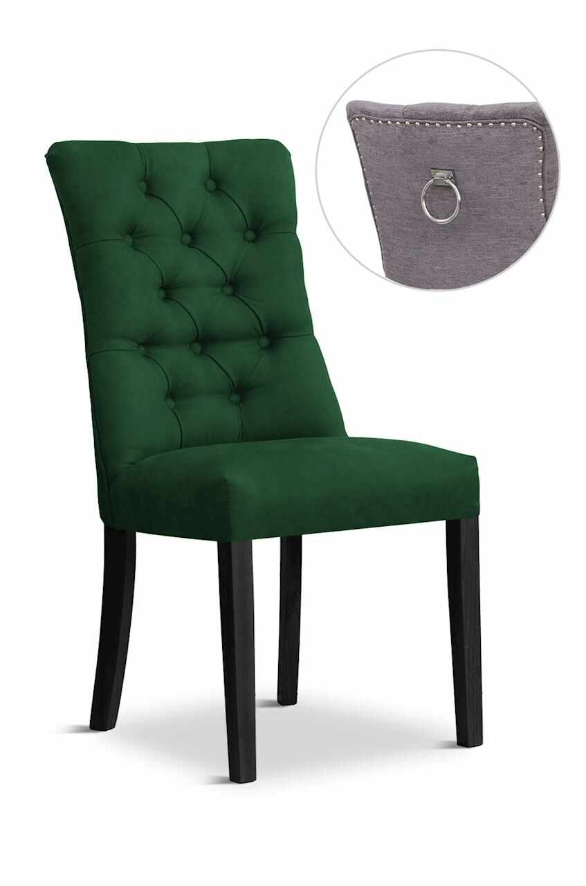 Scaun tapitat cu stofa si picioare din lemn, Lord II Velvet Verde / Negru, l51xA62xH100 cm