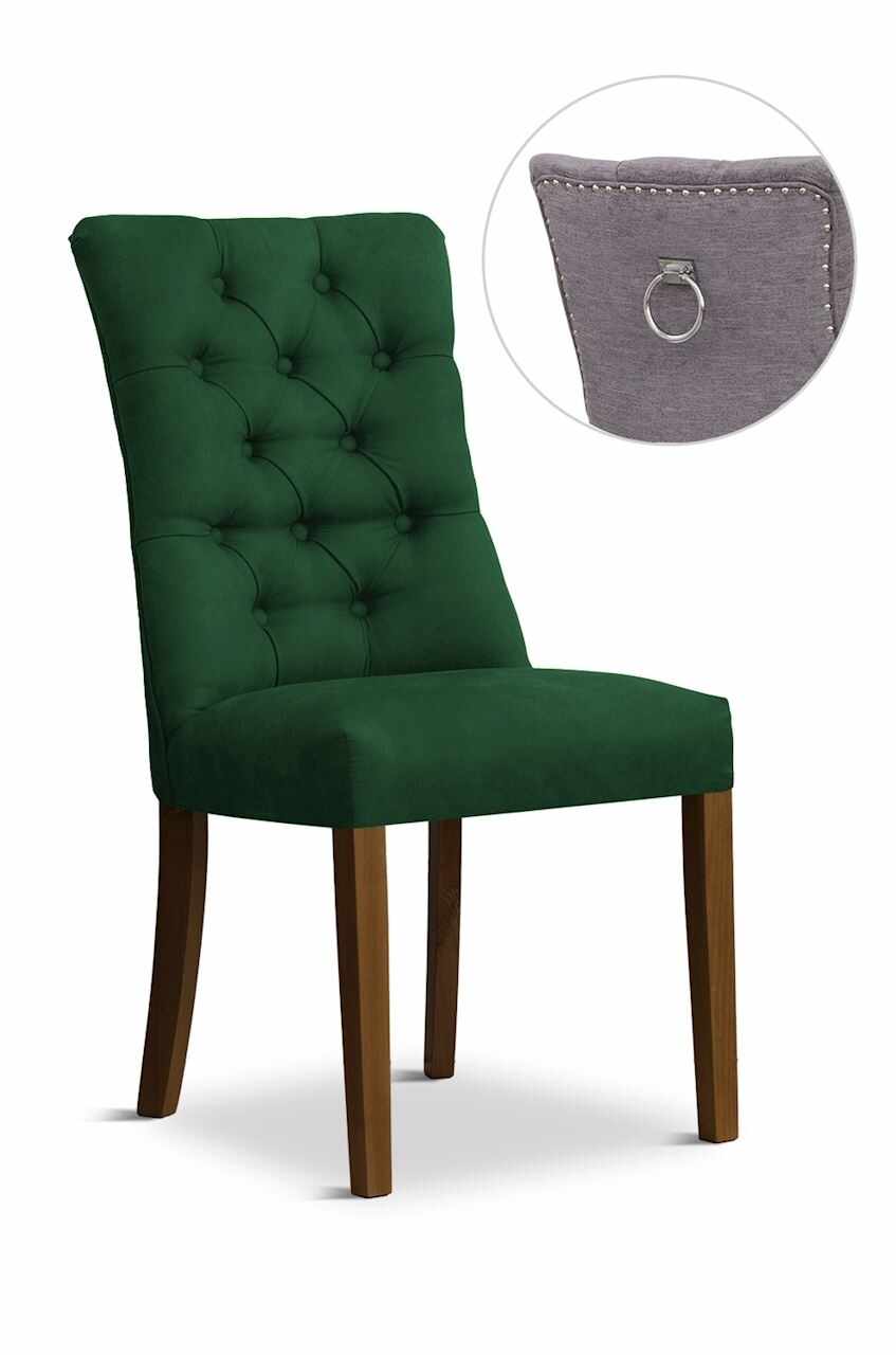 Scaun tapitat cu stofa si picioare din lemn, Lord II Velvet Verde / Nuc, l51xA62xH100 cm