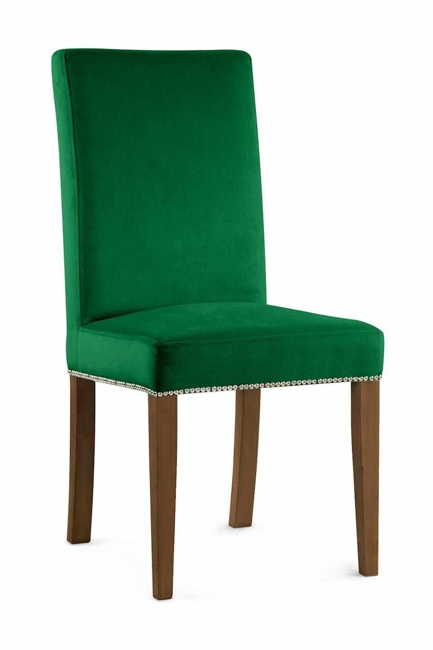 Scaun tapitat cu stofa si picioare din lemn, Willford II Verde / Nuc, l47xA60xH97 cm